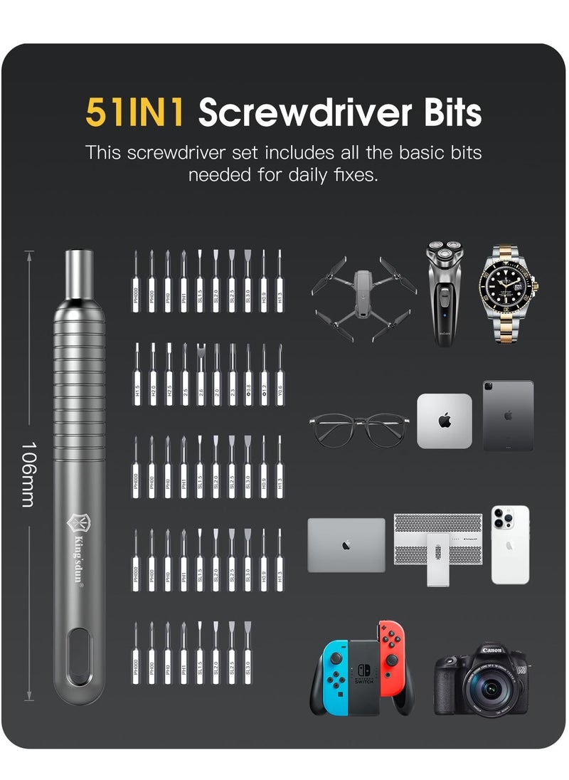 King'sdun - Screwdriver Set 51 in 1 Precision Screwdriver Set Electronics Tools Kit with 48 Magnetic Bits, Magnetic Repair Tool Kit Torx Hex Screwdriver for Glases Computer Xbox iPhone PC - Image 1