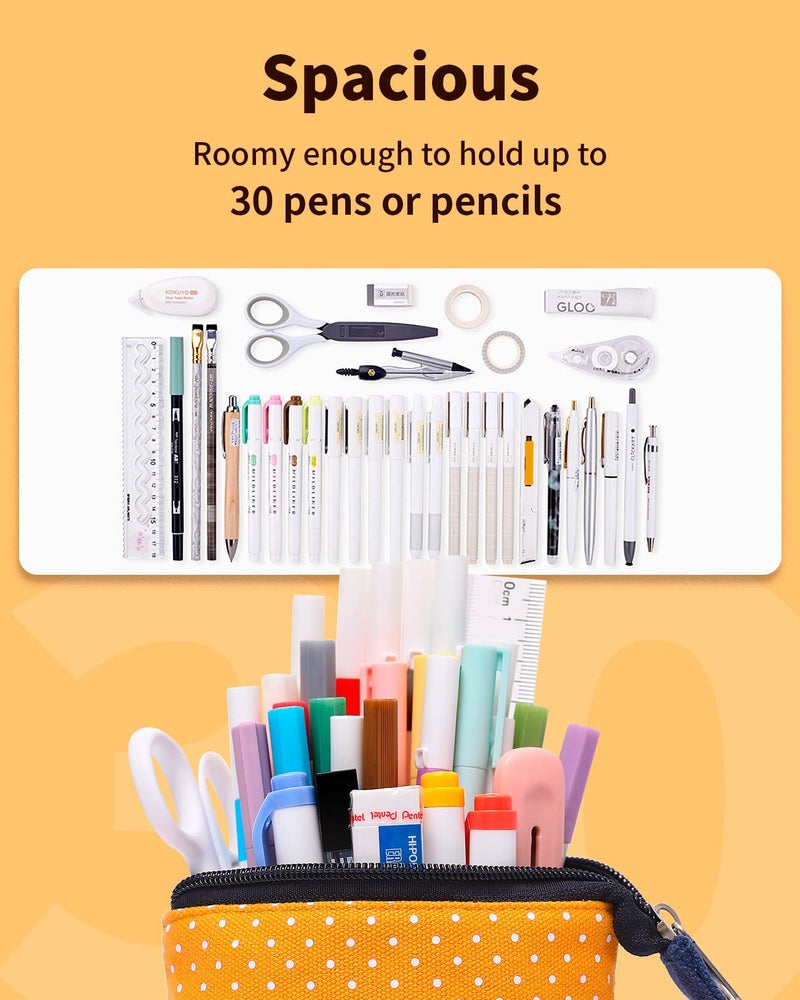 Sooez Standing Pencil Case, Cute Stand up Pencil Pouch, Telescopic Pen Pouch, Portable Pencil Holder, Kawaii Stand up Pencil Case, Spacious Pencil Pouch Bag for School Office Supplies, Orange - Image 3