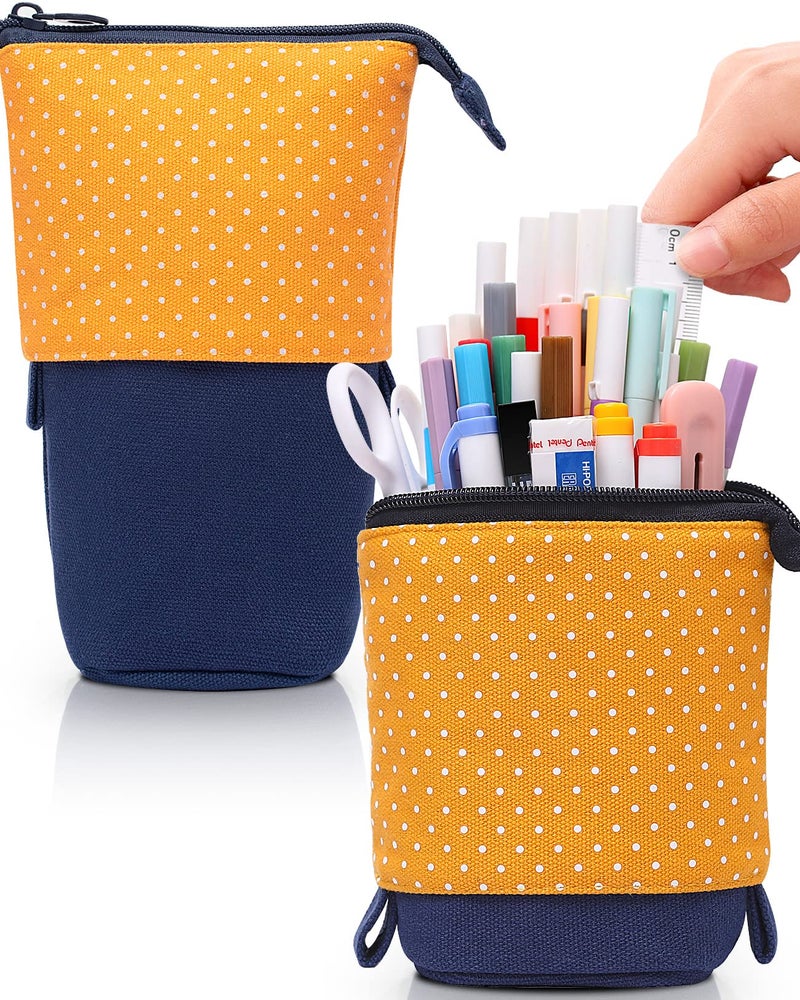 Sooez Standing Pencil Case, Cute Stand up Pencil Pouch, Telescopic Pen Pouch, Portable Pencil Holder, Kawaii Stand up Pencil Case, Spacious Pencil Pouch Bag for School Office Supplies, Orange - Image 1