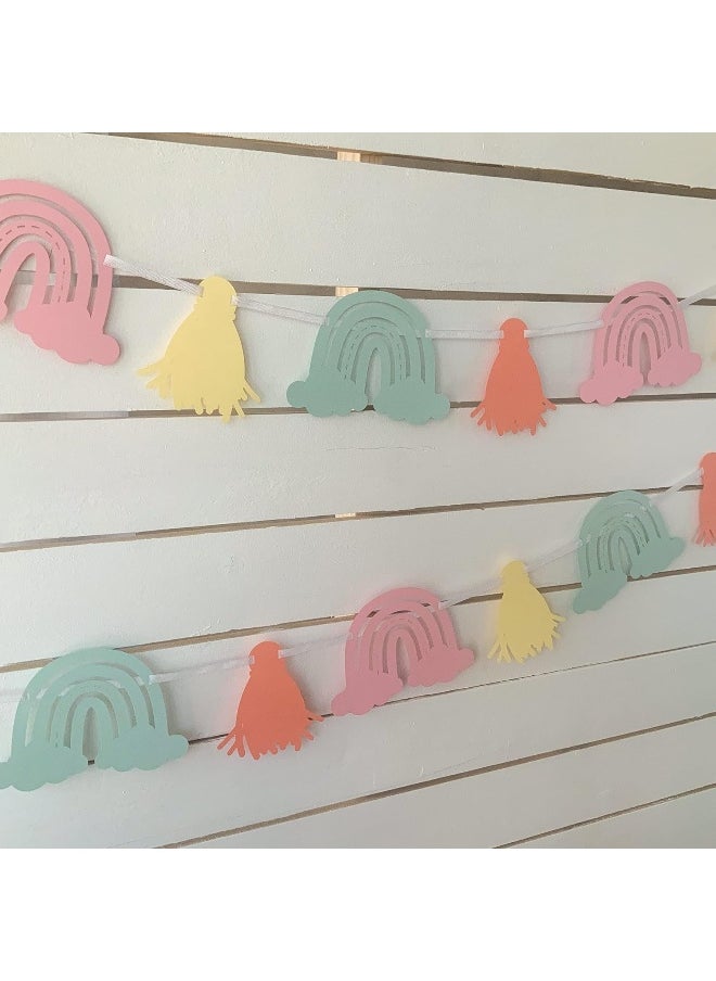 Pinfliers Pinfliers Boho Rainbow Theme Birthday Decorations, Paper Garland/Pennant/Banner/Bunting Flags for Party Decoration, 12 Pieces, 55 inches Length, Pastel 1st Birthday Decoration Item for Girls/Baby/Kids  - Image 1