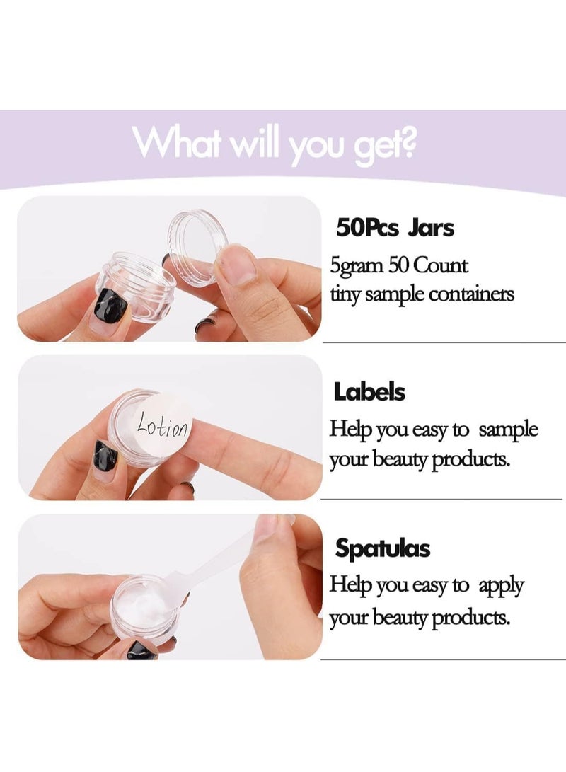 ChicAbode 50 Pcs 5ml Clear Sample Jars with Lids, Small Empty Cosmetic Containers for Lip Balm, Cream, Lotion, Glitter, Beads, Refillable Travel Pots for Makeup Storage, 5 Gram Sample Containers - Image 4