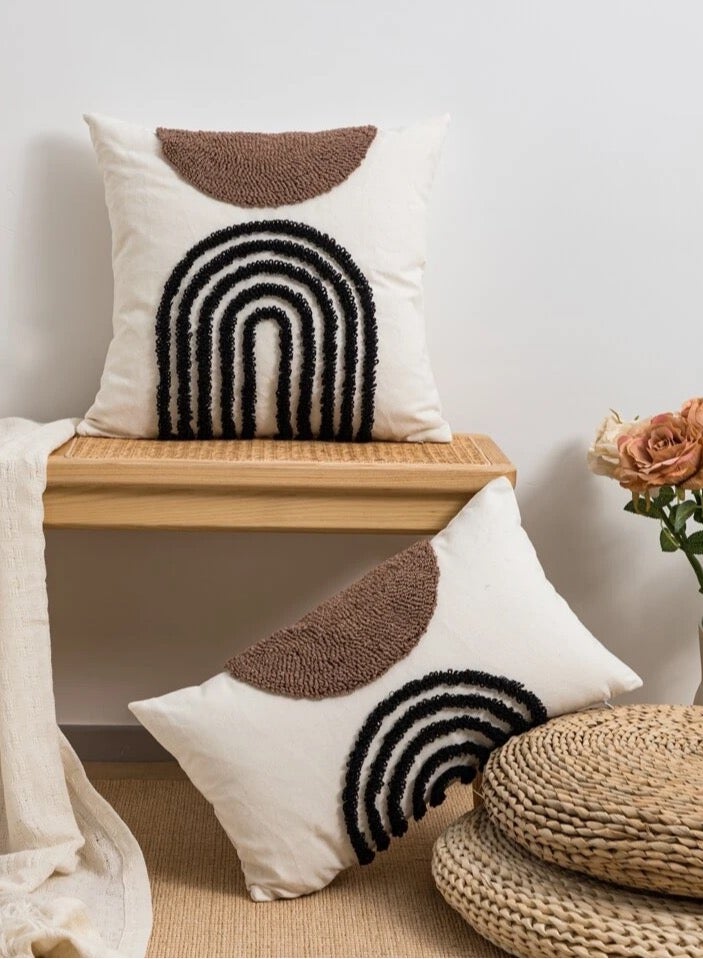 AL-HRAER One Piece Of Embroidered Cotton Cushion Cover with Bohemian Embroidered And Furry Patterns Soft And Elegant And Modern Feeling Without Filling - Image 2