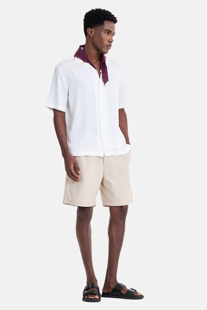 SNITCH White Textured Half Sleeve Boxy Shirt