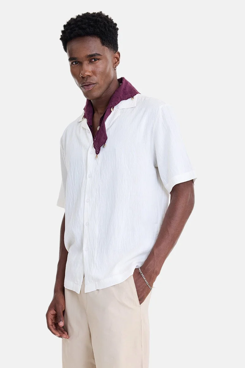 SNITCH White Textured Half Sleeve Boxy Shirt