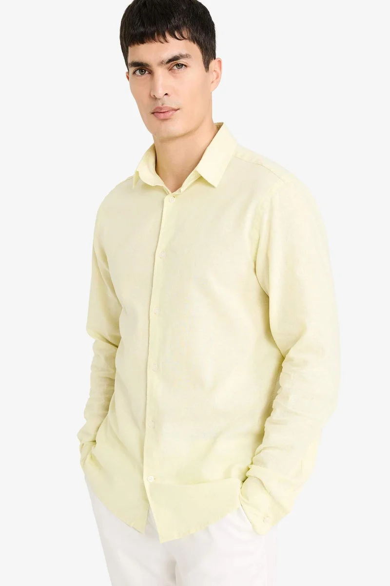 ديفاكتو Regular Fit Polo Neck Linen Blend Summer Shirt