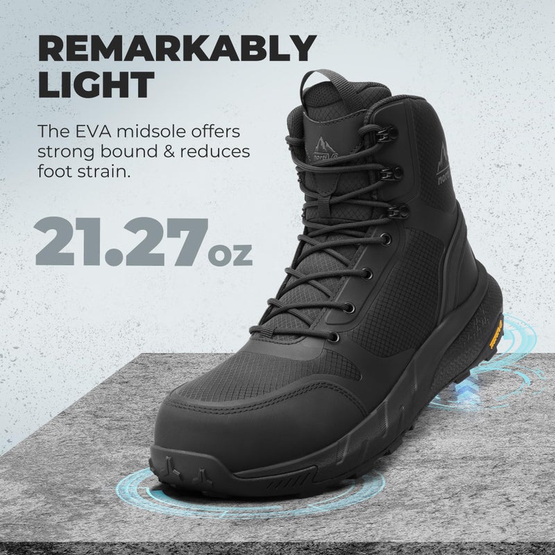 NORTIV 8 Men's Composite Toe Work Boots â€“ 8'' Lightweight ASTM F2412-24 & ASTM F2913-24 Safety Boots with Side Zipper for Construction & Warehouse, Metrostrike-Nano,Size 7,Black,NMUMIB2412 - Image 5