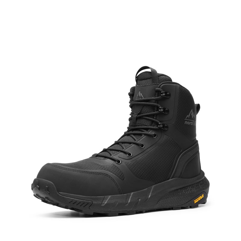 NORTIV 8 Men's Composite Toe Work Boots â€“ 8'' Lightweight ASTM F2412-24 & ASTM F2913-24 Safety Boots with Side Zipper for Construction & Warehouse, Metrostrike-Nano,Size 7,Black,NMUMIB2412 - Image 1