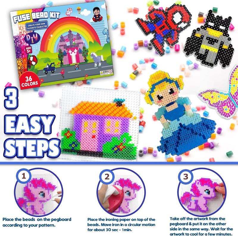 FUNZBO 11000 5mm Fuse Beads Kit - 36 Colors | 66 Patterns, Easter Arts and Crafts for Kids, Teens and Adults, Toys Crafts for Room Decorations, Birthday Easter Gifts for Girls, Boys and Kids Age 5+ - Image 3
