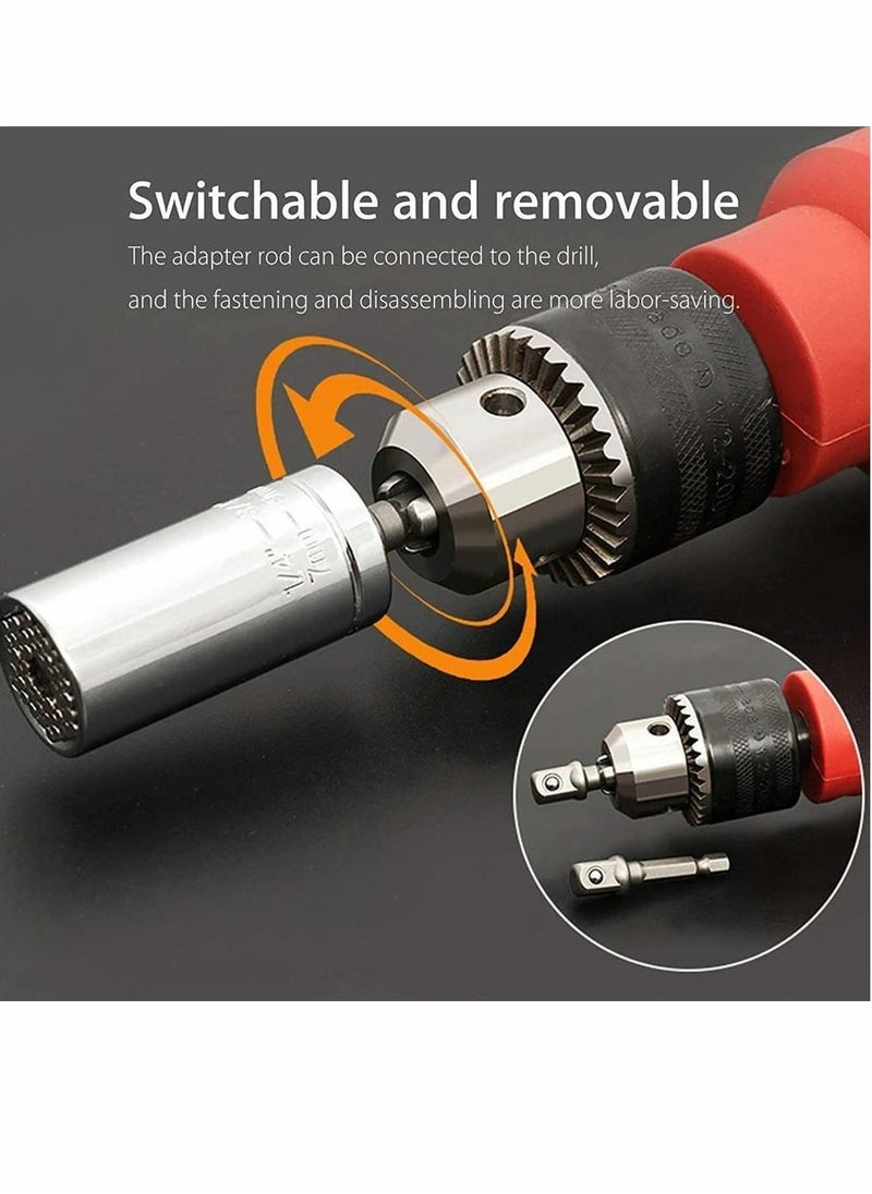 Y&D - Universal Socket Socket Wrench with Electric Drill Adapter Silver Self-Adjusting Set Convenient and Durable DIY Tools for Men Him Husband Dad Father 1Pcs, 7 - 19 MM - Image 1