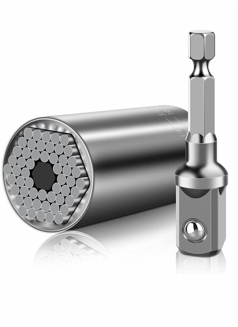 Y&D - Universal Socket Socket Wrench with Electric Drill Adapter Silver Self-Adjusting Set Convenient and Durable DIY Tools for Men Him Husband Dad Father 1Pcs, 7 - 19 MM - Image 1