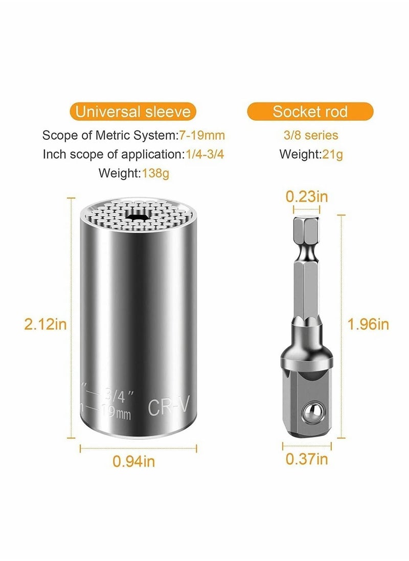 Y&D - Universal Socket Socket Wrench with Electric Drill Adapter Silver Self-Adjusting Set Convenient and Durable DIY Tools for Men Him Husband Dad Father 1Pcs, 7 - 19 MM - Image 1