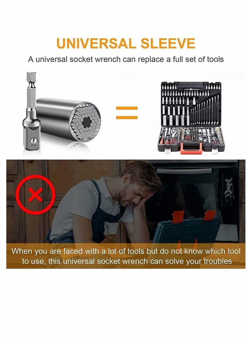 Y&D - Universal Socket Socket Wrench with Electric Drill Adapter Silver Self-Adjusting Set Convenient and Durable DIY Tools for Men Him Husband Dad Father 1Pcs, 7 - 19 MM - Image 1