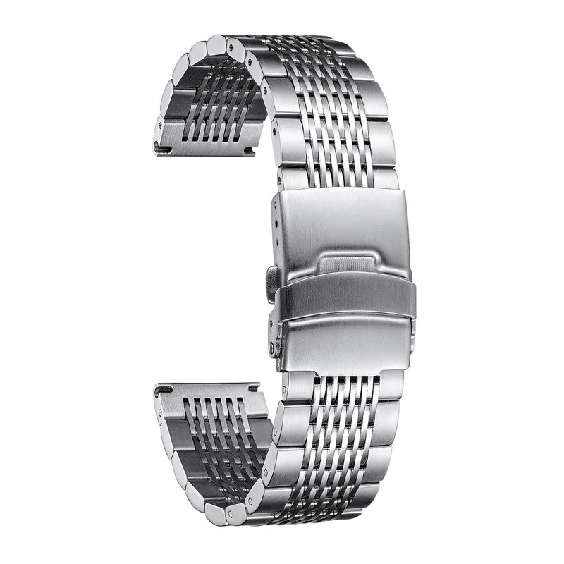 BINLUN Stainless Steel Watch Band, Metal Watch Strap for Men Women Replacement with Double-Lock Deployment Clasp Polished Watch Bracelet Silver Black Gold Rose-gold 18/20/22/24mm - Image 1