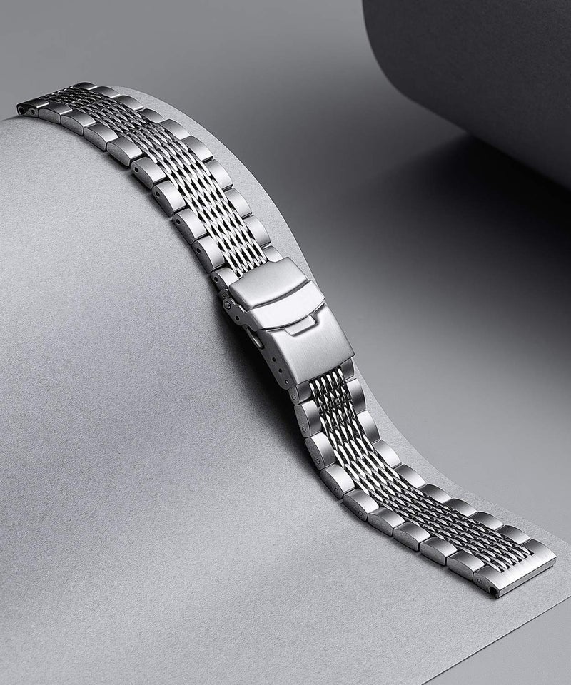 BINLUN Stainless Steel Watch Band, Metal Watch Strap for Men Women Replacement with Double-Lock Deployment Clasp Polished Watch Bracelet Silver Black Gold Rose-gold 18/20/22/24mm - Image 3