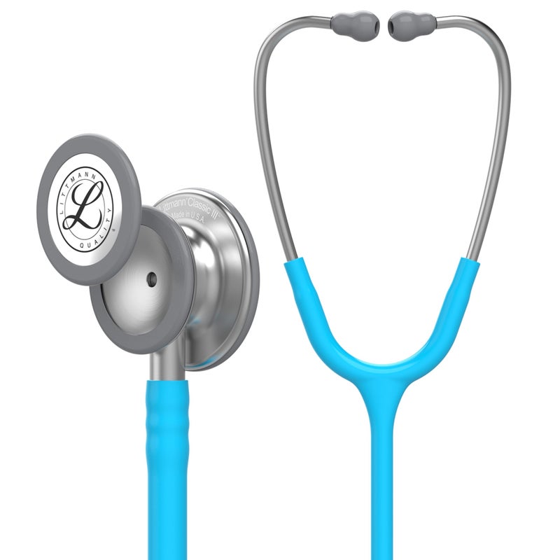 3M Littmann Classic III Monitoring Stethoscope, 5835, More Than 2X as Loud, Weighs Less, Stainless Steel Chestpiece, 27" Turquoise Tube - Image 1