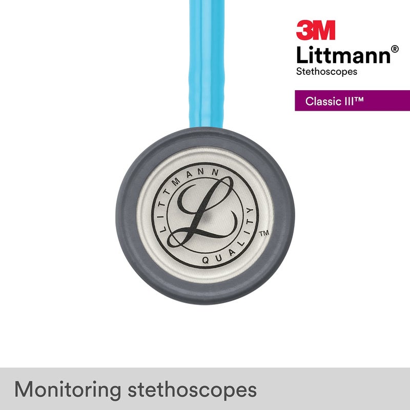 3M Littmann Classic III Monitoring Stethoscope, 5835, More Than 2X as Loud, Weighs Less, Stainless Steel Chestpiece, 27" Turquoise Tube - Image 4