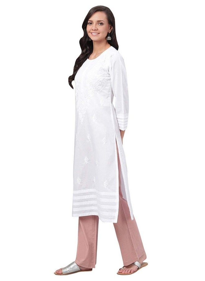 ADA - Ada Lucknowi Chikankari Hand Embroidered White Cotton Kurti Kurta for Women A149984 (3XL) - Image 1