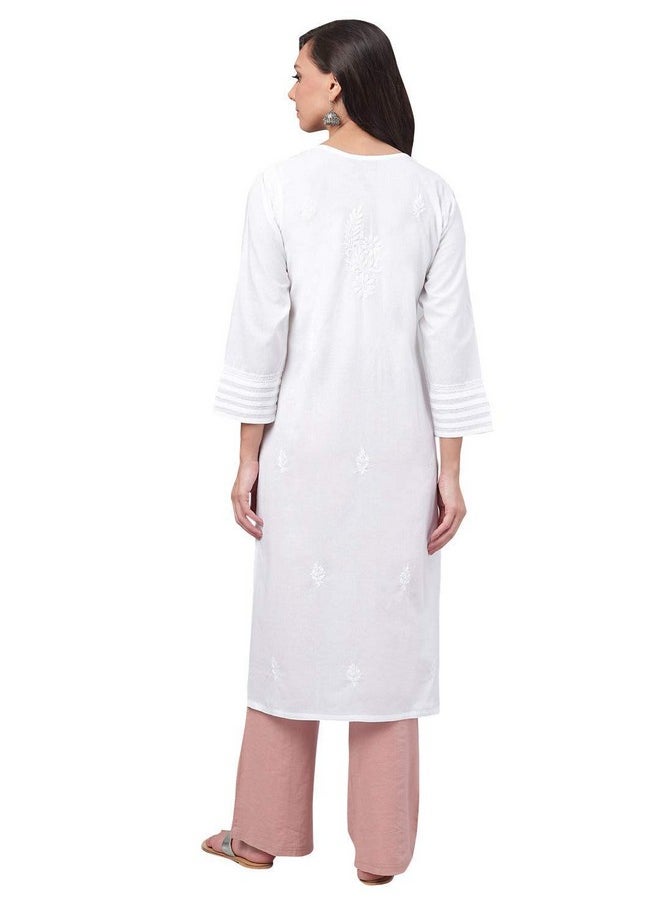 ADA - Ada Lucknowi Chikankari Hand Embroidered White Cotton Kurti Kurta for Women A149984 (3XL) - Image 1