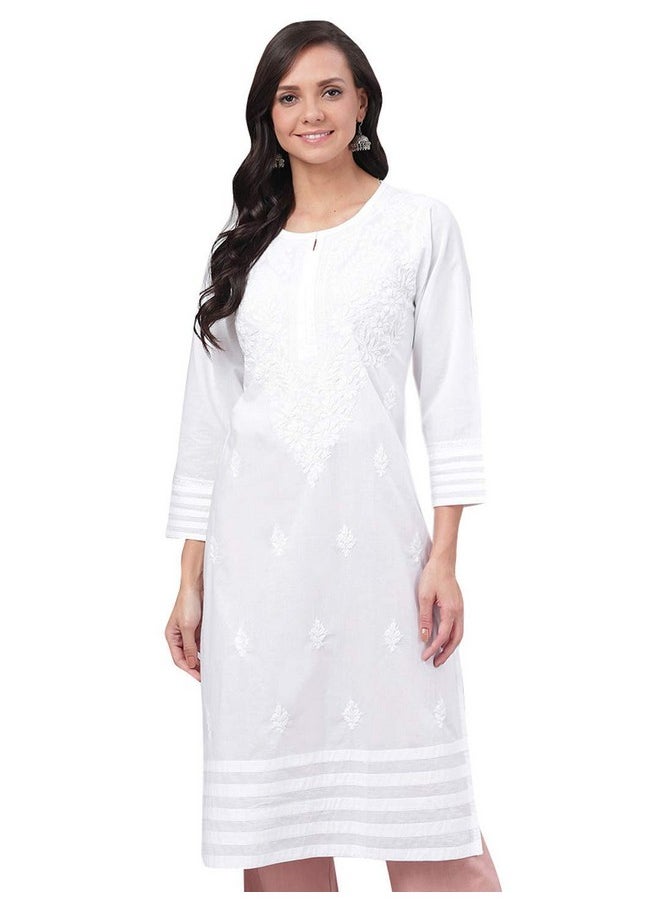 ADA - Ada Lucknowi Chikankari Hand Embroidered White Cotton Kurti Kurta for Women A149984 (3XL) - Image 1