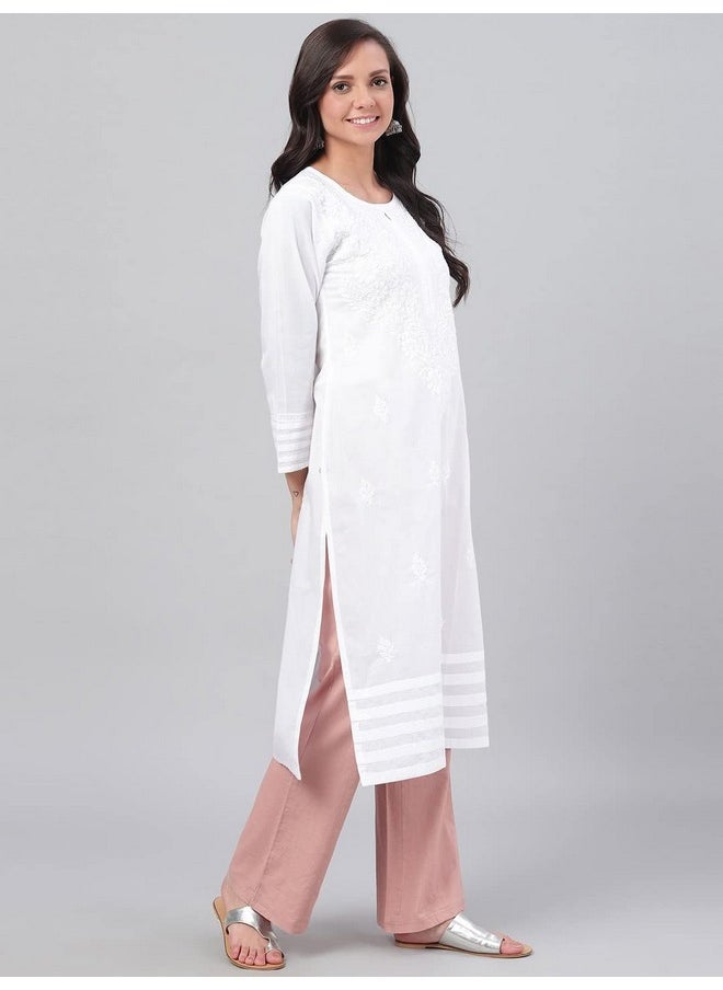 ADA - Ada Lucknowi Chikankari Hand Embroidered White Cotton Kurti Kurta for Women A149984 (3XL) - Image 1