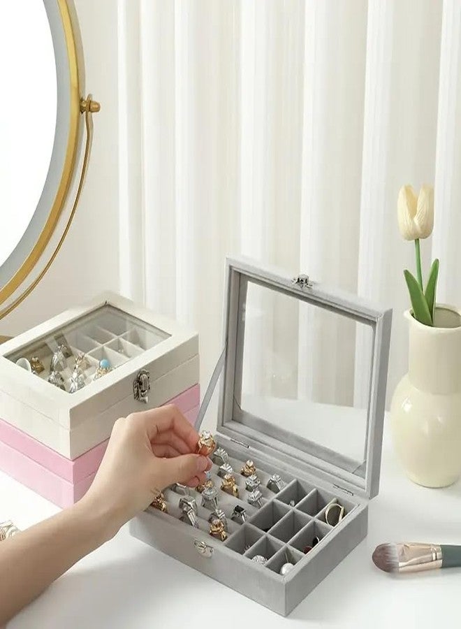 RADHEHUL Velvet Clear Lid Jewelry Organizer，Ring Earring Bracelets Jewelry Storage Case，Lockable Jewelry Boxx for Girls Women (Grey) (pack of 01) - Image 5