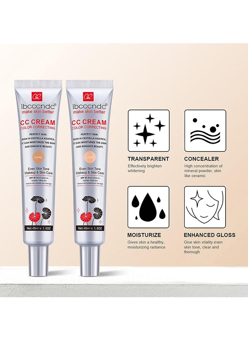 ibcccndc Color Correcting CC Cream,Hydrating CC Cream Foundation with Centella Asiatica Multi-Purpose Pre-makeup Primer Moisturizing Facial Concealer Sunscreen Full-Coverage CC Cream with SPF 25 (light) - Image 3