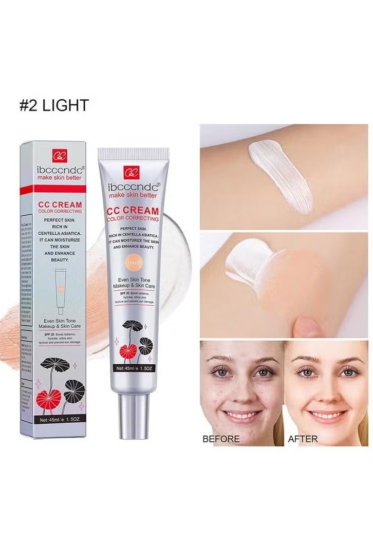 ibcccndc Color Correcting CC Cream,Hydrating CC Cream Foundation with Centella Asiatica Multi-Purpose Pre-makeup Primer Moisturizing Facial Concealer Sunscreen Full-Coverage CC Cream with SPF 25 (light) - Image 1