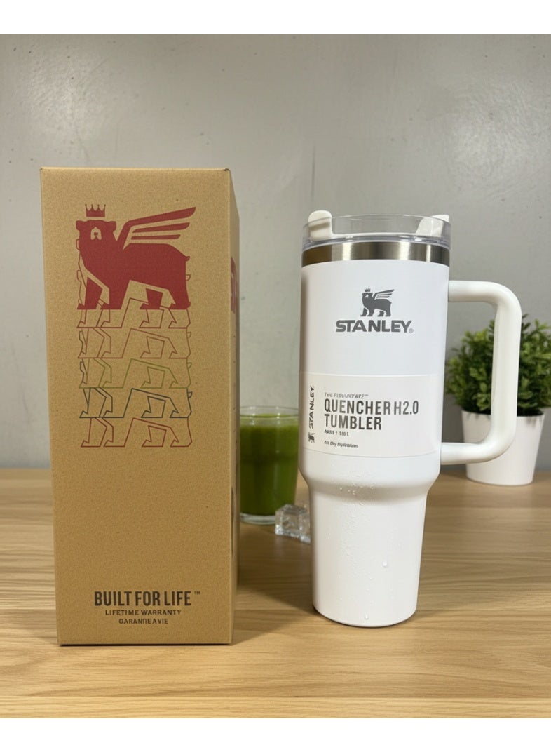 ستانلي كوب استانلس، كوب استانلس سعة 40 اونصه مع شاليموه ومقبض، كوب معزول مع غطاء كوب للسفر، كوب قهوة من الفولاذ المقاوم للصدأ  للمشروبات المثلجة الساخنة، كوب سفر بمقبض