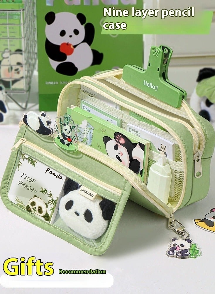 Panda Multi-Layer Pencil Case Set, Large Capacity Pencil Pouch, Cute And Aesthetic Panda Stationery Supplies, Zipper Pouch For Pens - Image 3