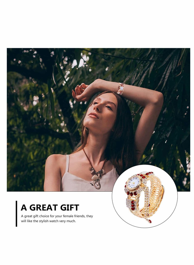 Elegant Women's Quartz Watch with Crystal Accents, Stylish Gold Bracelet Timepiece for Women, Fashionable Wrist Jewelry (Ruby) - Image 2