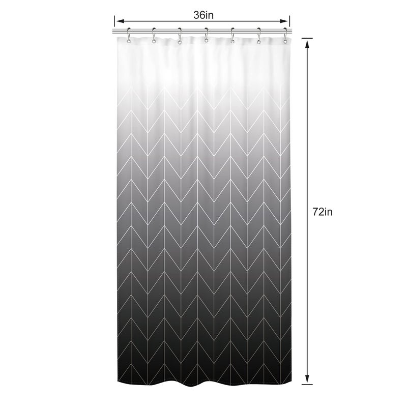 Riyidecor Small Stall RV Shower Curtain Black Grey White Half Ombre Herringbone Chevron 36Wx72H Inch Geometric Modern Narrow Walkin Single Fabric Decor Bathroom Polyester Waterproof 7 Pack Hooks - Image 2