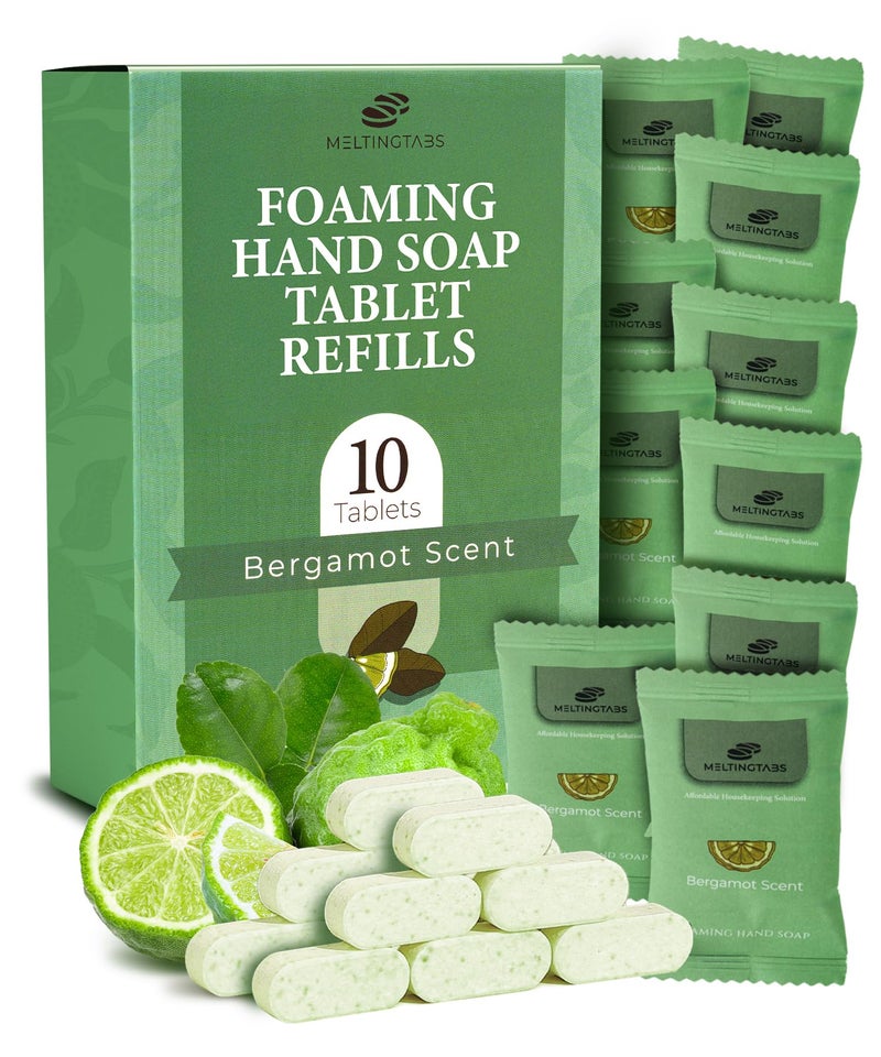 MELTINGTABS Foaming Hand Soap Refill Tablets - Bergamot Scent - Hand Wash Concentrate, Portable 10-Pack Travel Tablets - Image 1