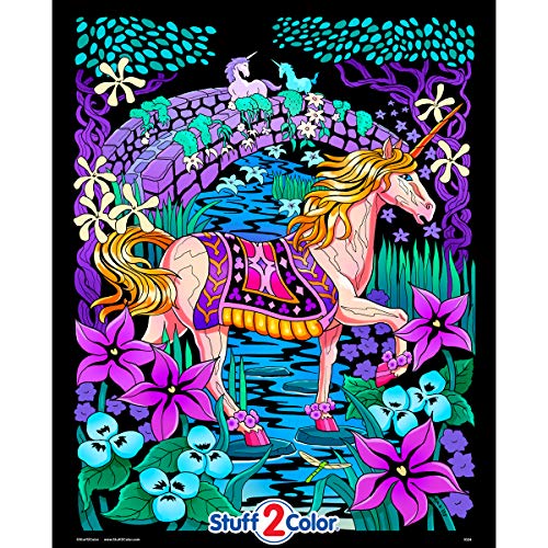 Stuff2Color Unicorn Bridge - Beatiful Fuzzy Velvet Coloring Poster for Kids, Toddlers, and Adults (Arrives Uncolored) - Excellent Arts Crafts Activity, Creative Gift, Sharing Project & More - Image 4