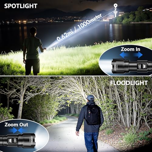 WdtPro Rechargeable Flashlights High Lumens 2Pack Super Bright Flashlight Powerful 3Mode Zoomable Tactical Flash Light with LCD Digital Display Handheld LED Flashlights for Home Emergencies Camping - Image 3