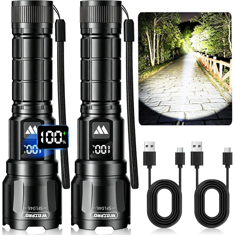 WdtPro Rechargeable Flashlights High Lumens 2Pack Super Bright Flashlight Powerful 3Mode Zoomable Tactical Flash Light with LCD Digital Display Handheld LED Flashlights for Home Emergencies Camping - Image 2