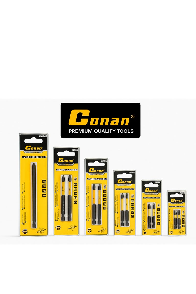 Conan 6 Sets Conan Professional Phillips Drill Screwdrivers – Models COIP12, COIP100, COIP90, COIP70, COIP65 & COIP50 – Industrial S2 Steel – PH2 Tip – Lengths L127 / L100 / L90 / L70 / L65 / L50 mm – 2 Pieces (each type) (Total 12 pcs) - Image 1