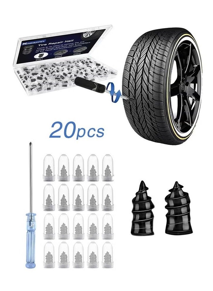 20 قطعة من مسامير إصلاح الإطارات المطاطية، مسامير مطاطية لإصلاح الإطارات، أداة سريعة ذاتية الخدمة لإصلاح الإطارات، مسامير مطاطية لإصلاح الإطارات بالفراغ، مناسبة لإصلاح ثقب إطارات السيارات والدراجات النارية والجيب - Image 1