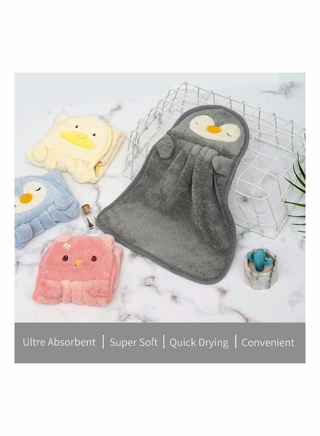 4 Packs Cute Hand Towels - Ultra Thick Children Bathroom Hand Towels Cartoon Animals Microfiber Absorbent Hand Towels for Kitchen - Image 3