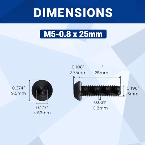 Fayeploo 50 pcs M5-0.8 x 25mm High-Strength Button Head Torx Screws, Grade 10.9, Black Oxide, for Precision Electronics DIY, Includes Torx Bit (Size T25) - Image 2