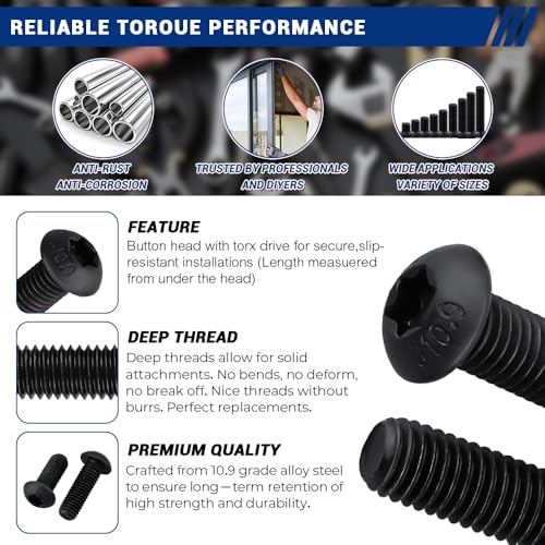 Fayeploo 50 pcs M5-0.8 x 25mm High-Strength Button Head Torx Screws, Grade 10.9, Black Oxide, for Precision Electronics DIY, Includes Torx Bit (Size T25) - Image 4