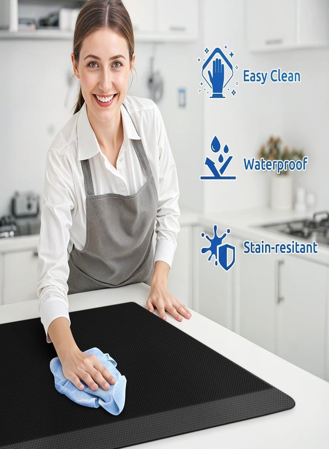 KitchenClouds سجاد مطبخ KitchenClouds قطعتين، مبطن، مضاد للإجهاد، مانع للانزلاق، مقاوم للماء، حصيرة مطبخ مريحة من الإسفنج، حصيرة أرضية للمكتب، حوض الغسيل، الغسيل (أسود) - Image 4