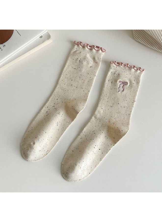Zhuji Socks Spring/summer Women's Mid-calf Socks Sweet Lace Women's Socks Warm Stacked Socks With Bowknot