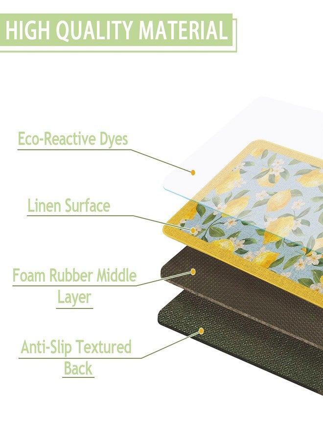 Kuyuayee Lemon Kitchen Mats Set of 2 Non Slip Summer Lemon Kitchen Rugs Seasonal Spring Summer Kitchen Decor Low-Profile Washable Floor Mat 17x47 Inch and 17x29 Inch - Image 3