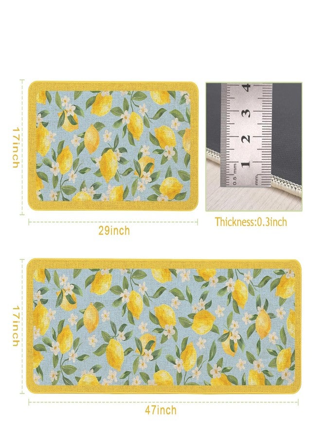 Kuyuayee Lemon Kitchen Mats Set of 2 Non Slip Summer Lemon Kitchen Rugs Seasonal Spring Summer Kitchen Decor Low-Profile Washable Floor Mat 17x47 Inch and 17x29 Inch - Image 2