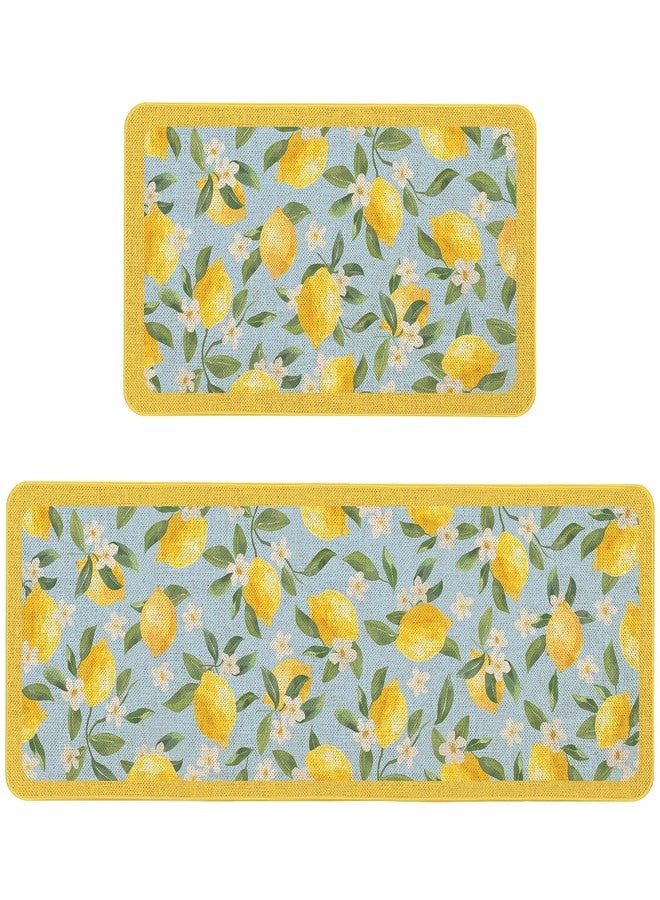 Kuyuayee Lemon Kitchen Mats Set of 2 Non Slip Summer Lemon Kitchen Rugs Seasonal Spring Summer Kitchen Decor Low-Profile Washable Floor Mat 17x47 Inch and 17x29 Inch - Image 1