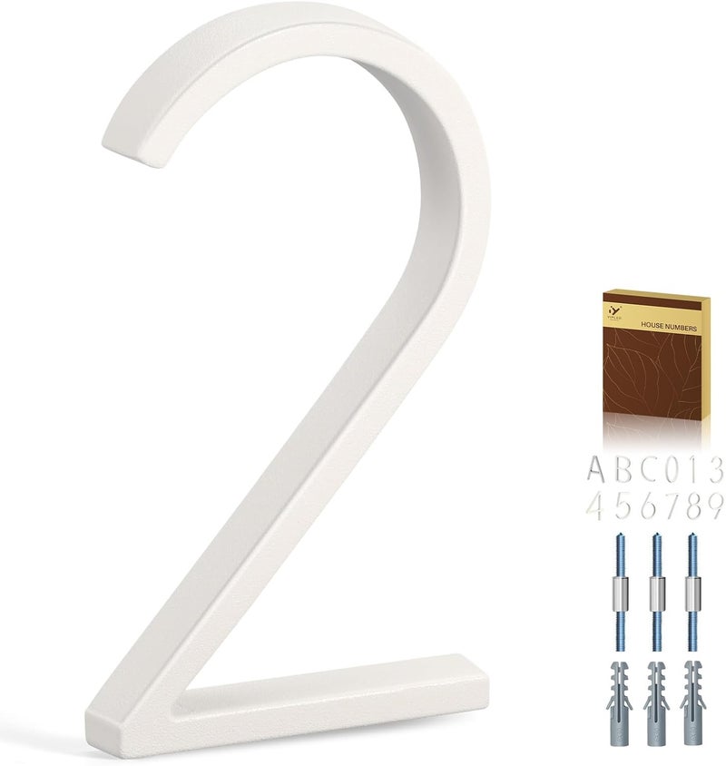 YIPLED 5 Inch House Numbers for Outside, Metal Address Number 2- Modern Design, Weather-Resistant White Crystal Powder Coated Finish, Stain Resistant, No Paint Peeling (White) - Image 1