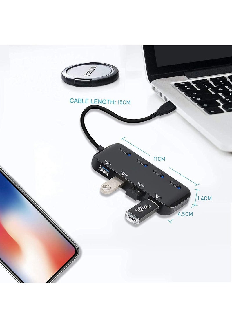SYOSI USB 3.0 Hub Ultra-Thin splitter, Super Speed Port Multifunctional Adapter Extension with Individual On/Off Switch, Portable Expansion Data - Image 3