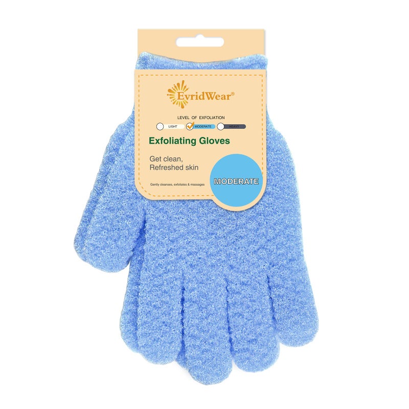 Evridwear Exfoliating Glove for Shower Man and Women Dual Texture Bath Body Scrub Gloves Dead Skin Cell Remover forHome Spa Massagewith Hanging Loop 1 Pair Moderate