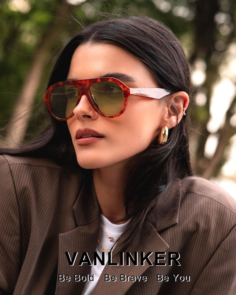 VANLINKER Retro Aviator Polarized Sunglasses for Men Women Trendy 70s Vintage Plastic Frame Sun Glasses VL9750,Tortoise/Green - Image 3