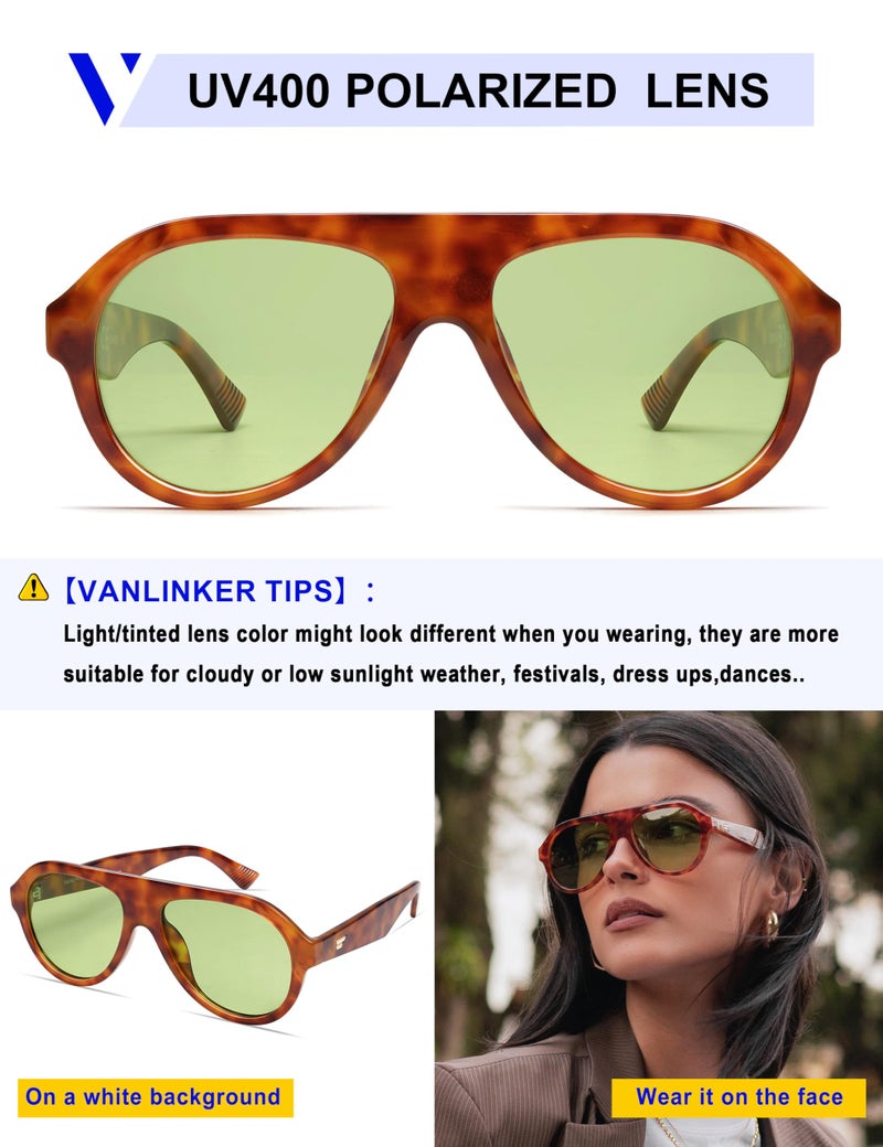 VANLINKER Retro Aviator Polarized Sunglasses for Men Women Trendy 70s Vintage Plastic Frame Sun Glasses VL9750,Tortoise/Green - Image 2